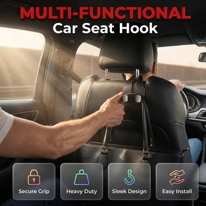 Car Headrest Hooks 2 Pack, Double Hook Seat Organizer for Purses Bags，Black