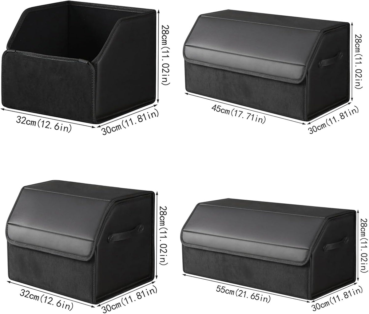 car organizers and storage for SUV,trunk organizer for sedan, leather foldable sleek box with lid,collapsible cargo bins, tool accessories containers,Collapsible Suede velvet (22 inch Covered)