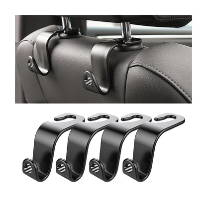 4 Pack Curved Headrest Hooks for Vehicle Seats, Black Style 2