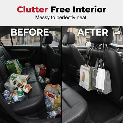 Car Headrest Hooks 2 Pack, Double Hook Seat Organizer for Purses Bags，Black
