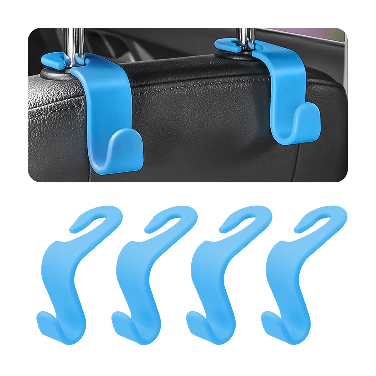 4 Pack Curved Headrest Hooks for Vehicle Seats, Black Style 2