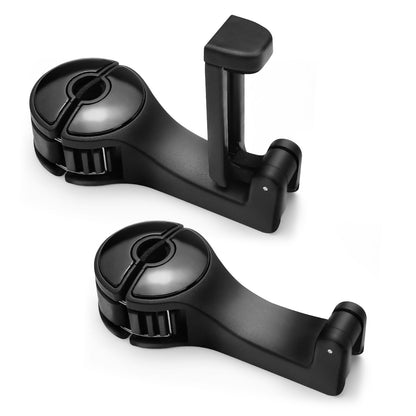 2PCS Car Headrest Hidden Hooks, 2‑in‑1 Phone Holder Hooks (Black)
