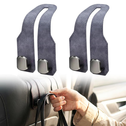 Car Headrest Hooks 2 Pack, Double Hook Seat Organizer for Purses Bags，Black