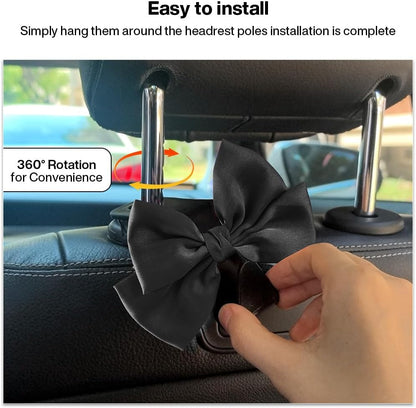 2-Pack Car Seat Headrest Hooks, Handbag Hangers, Black silk