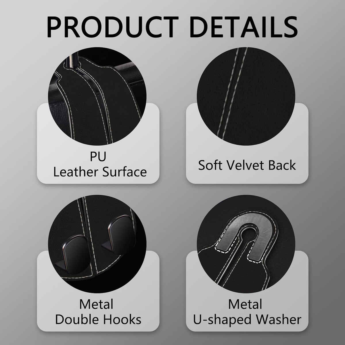 Blusabaca 2PCS Car Seat Headrest Hooks, Purses Bags Holder, Black