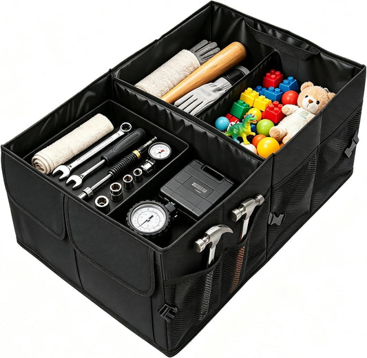 Collapsible Car Trunk Organizer, High-Capacity Trunk Organizer for SUV with Multiple Compartments, Universal Car Storage Organizers as Cars Storage Box for SUVs, Trucks
