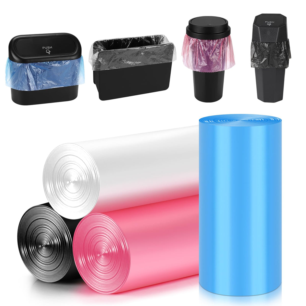Accmor Mini Car Trash Can Bags for Auto Trash Bin, 120 Count Small Garbage Organizer Bags Tear-Resistant, Liner Refills (Vehicle Trash Can is not Included), Pink