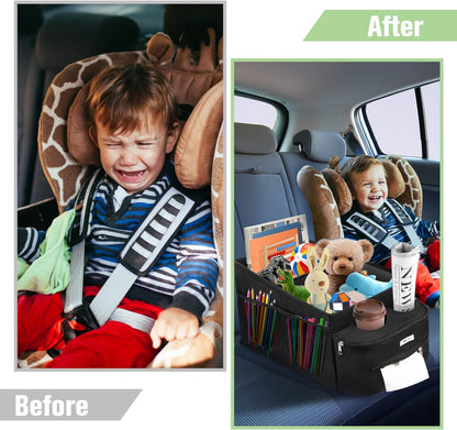 FUNNy elf Passenger Seat Organizer with Partitions & 4 Cup Holders