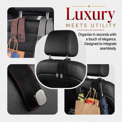 Universal Car Headrest Hooks Heavy Duty Suede Seat Organizer(Brown)