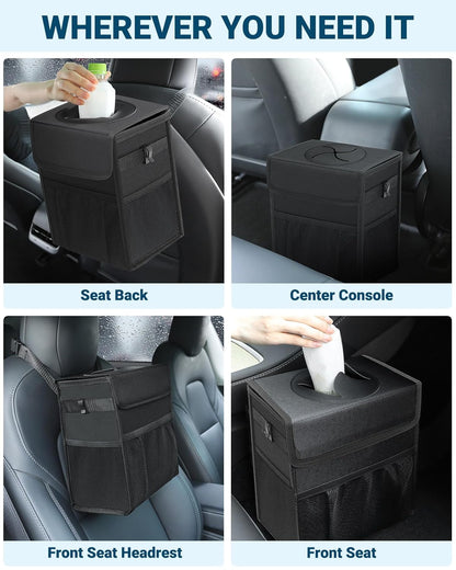 Capolo Car Trash Can with Lid, Leakproof Car Garbage Can Car Trash Bag