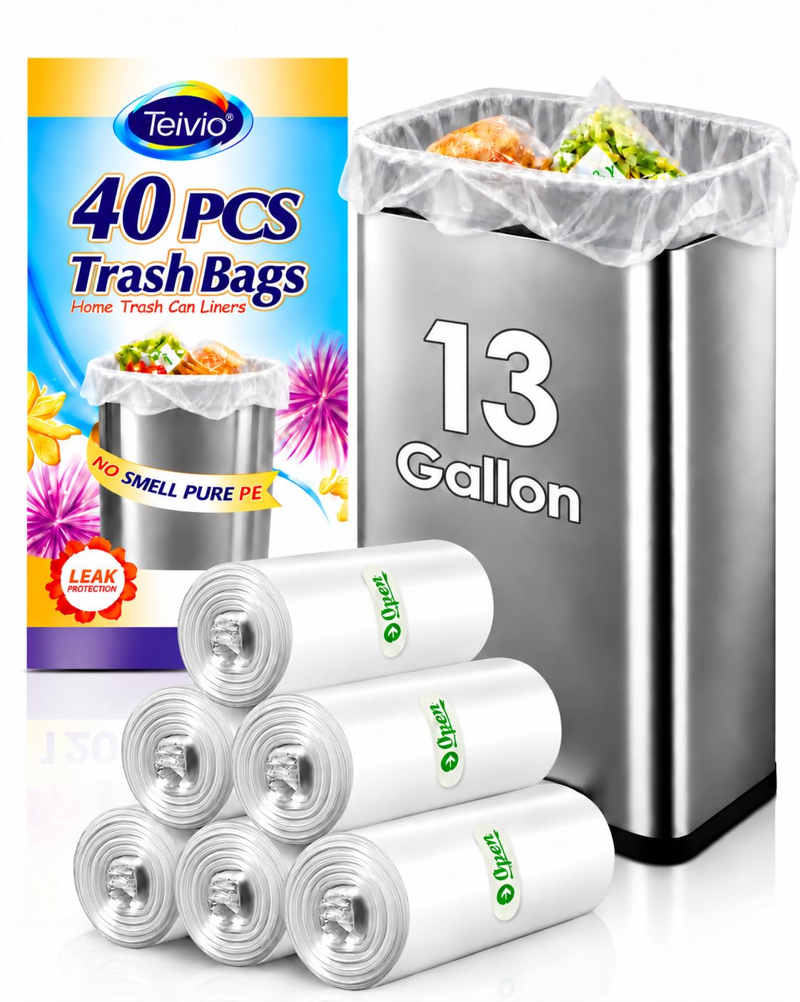 Teivio Small Black Trash Bags 2.5 Gallon 170 Count Unscented Garbage Bags