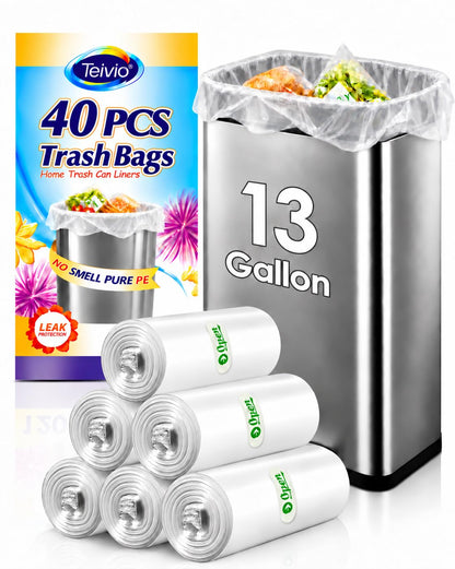 Teivio Small Black Trash Bags 2.5 Gallon 170 Count Unscented Garbage Bags