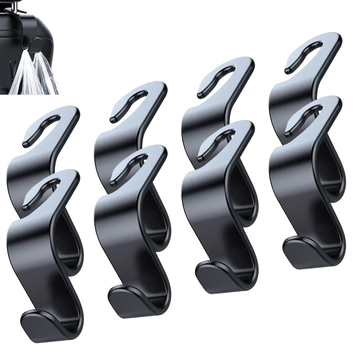 Car Seat Headrest Hook 4 Pack (Black)