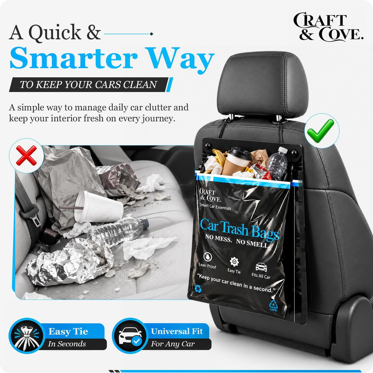 Hanging Car Trash Bags Disposable, 2 Gallon Car Garbage Bags