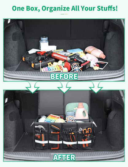 Oasser Trunk Organizer with Sturdy Hard Lid, Large, Black