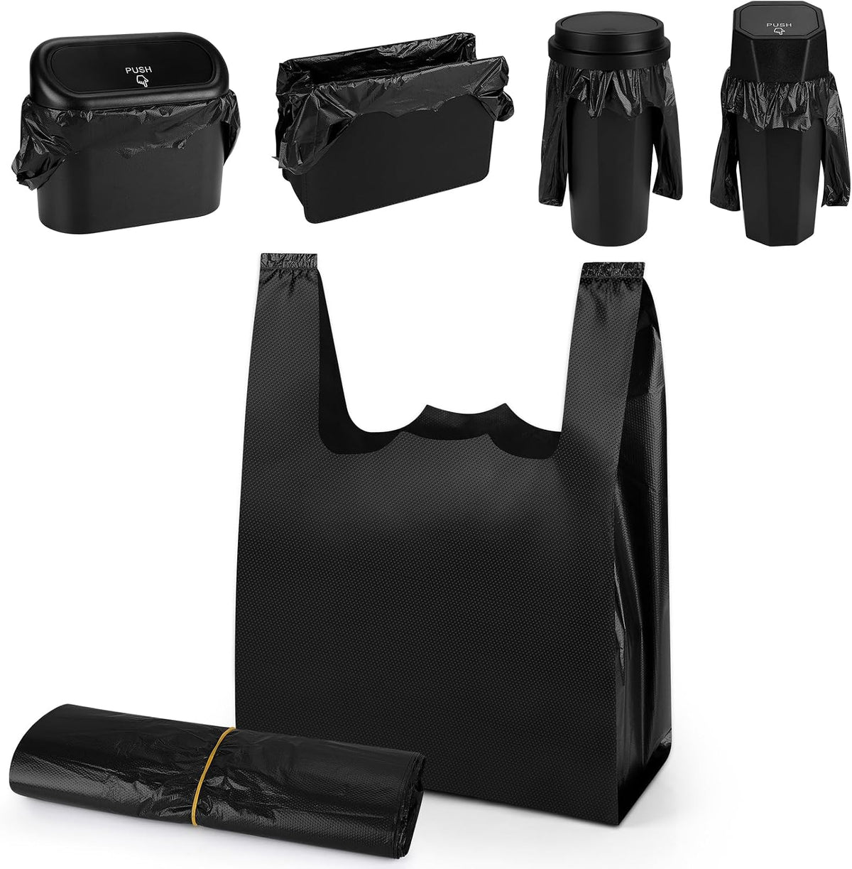 Accmor Small Car Trash Bags for Auto Trash Bin, 100 Count Black Garbage Bag