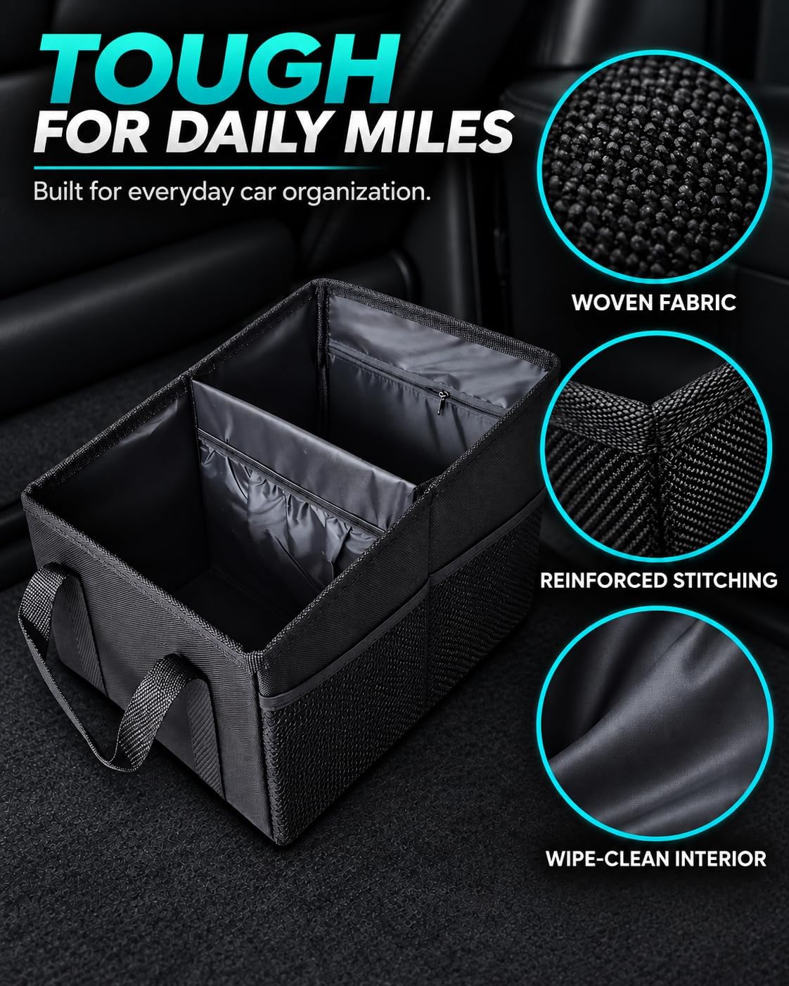 Car Seat Organizer, Collapsible Front Seat Storage Box, Black