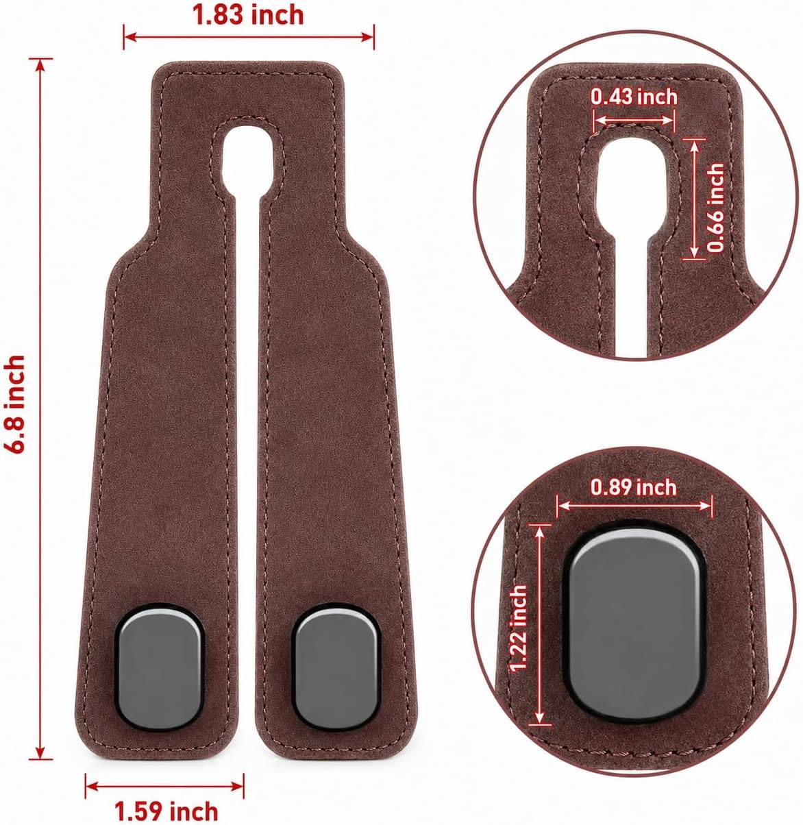 Universal Car Headrest Hooks Heavy Duty Suede Seat Organizer(Brown)