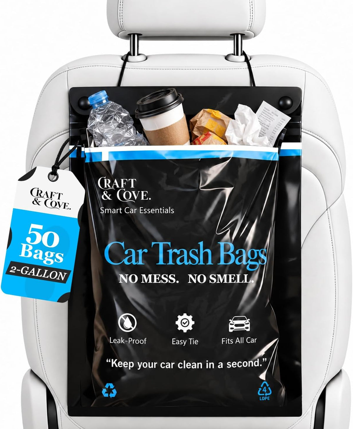 Hanging Car Trash Bags Disposable, 2 Gallon Car Garbage Bags