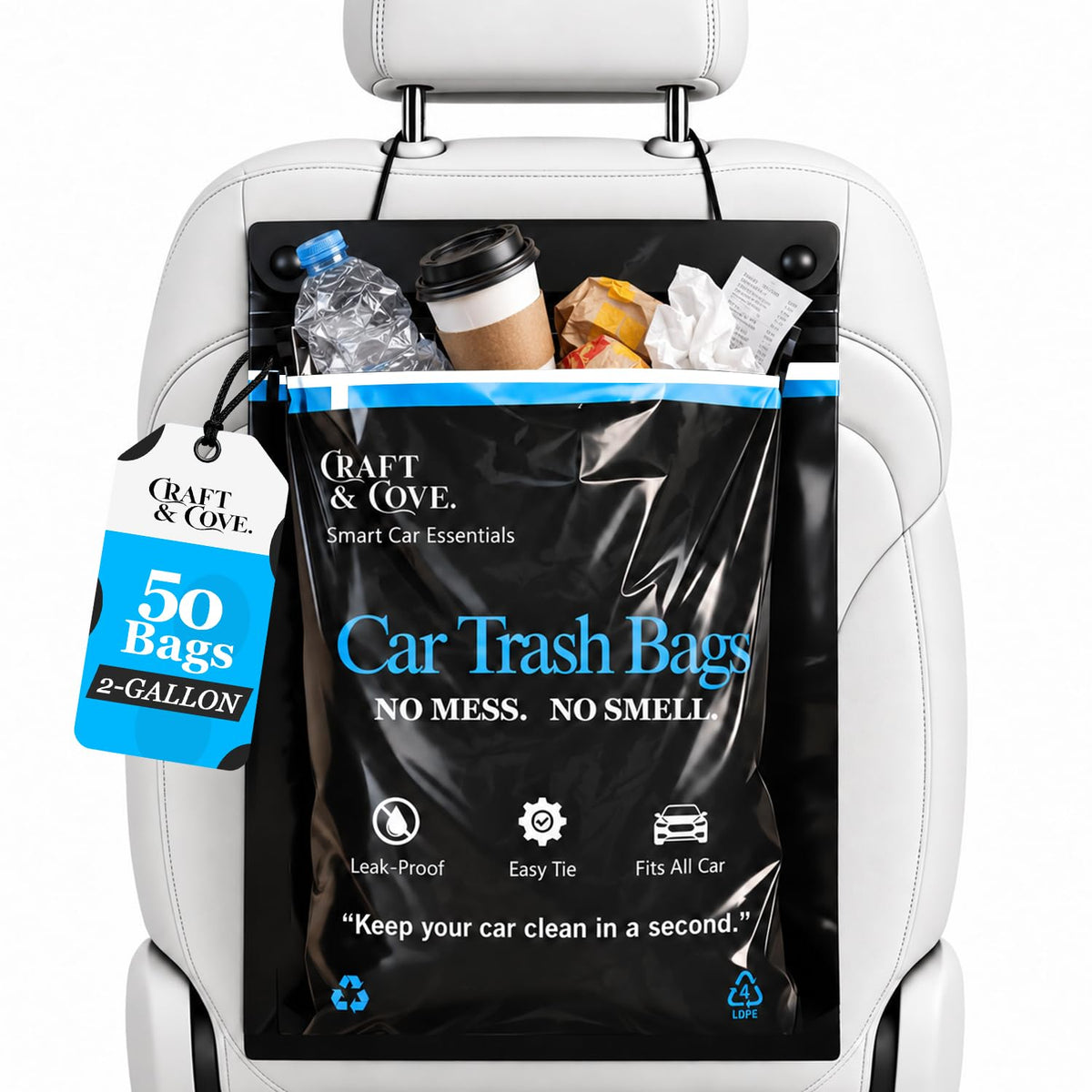 Hanging Car Trash Bags Disposable, 2 Gallon Car Garbage Bags