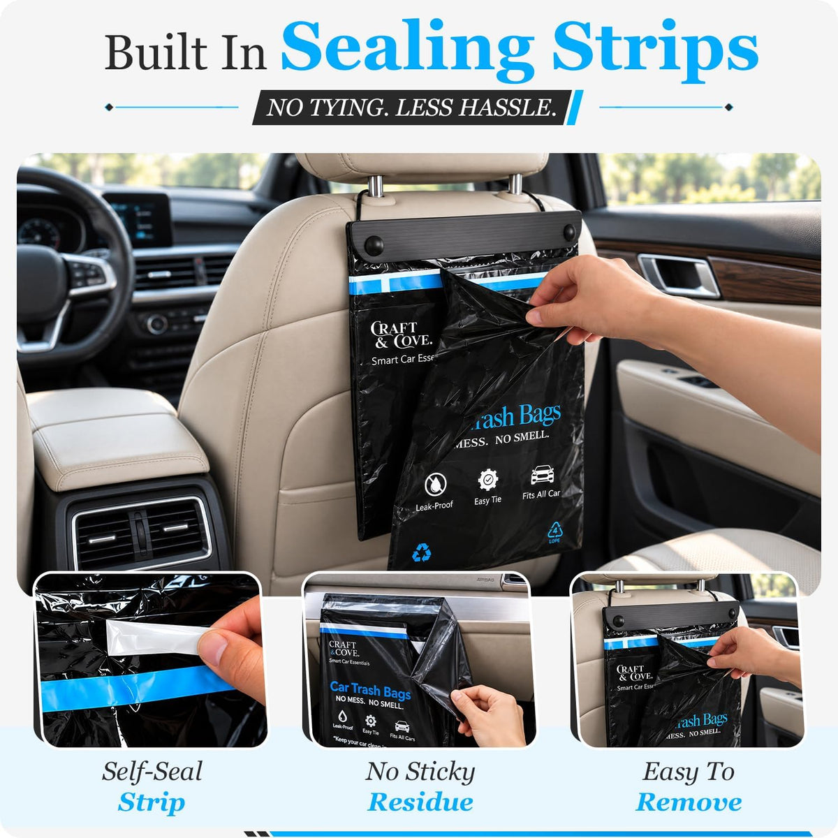 Hanging Car Trash Bags Disposable, 2 Gallon Car Garbage Bags