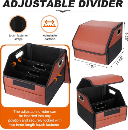 Car Storage Organizer with Box Lid, Leather Car Seat Organizer, Brown Black