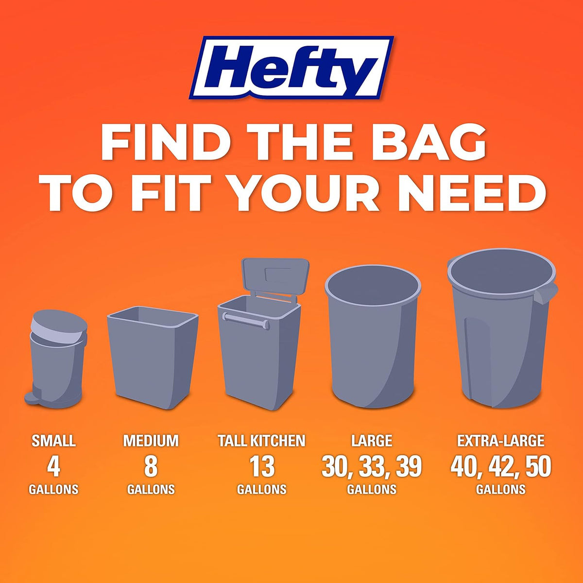 Hefty 4 Gallon Small Trash Bags, White, Ocean Water Scent, 52ct