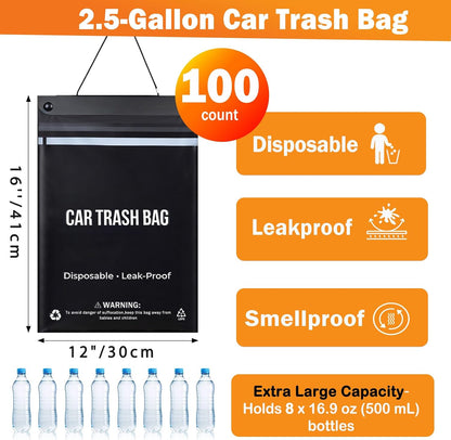 100 Count Disposable Car Trash Bags, Hanging & Stick-On Car Trash Can