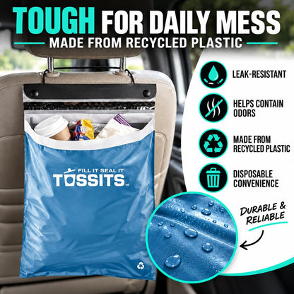 Tossits Hanging Car Trash & Garbage Bags, Disposable, Blue 7 Count