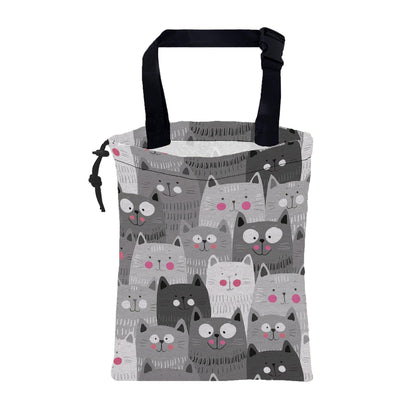 Car Garbage Bag Cute Grey Cats Drawstring Car Trash Bag Hanging for Back Seat with Adjustable Buckle Canvas Vehicle Trash Can Easy-to-Install