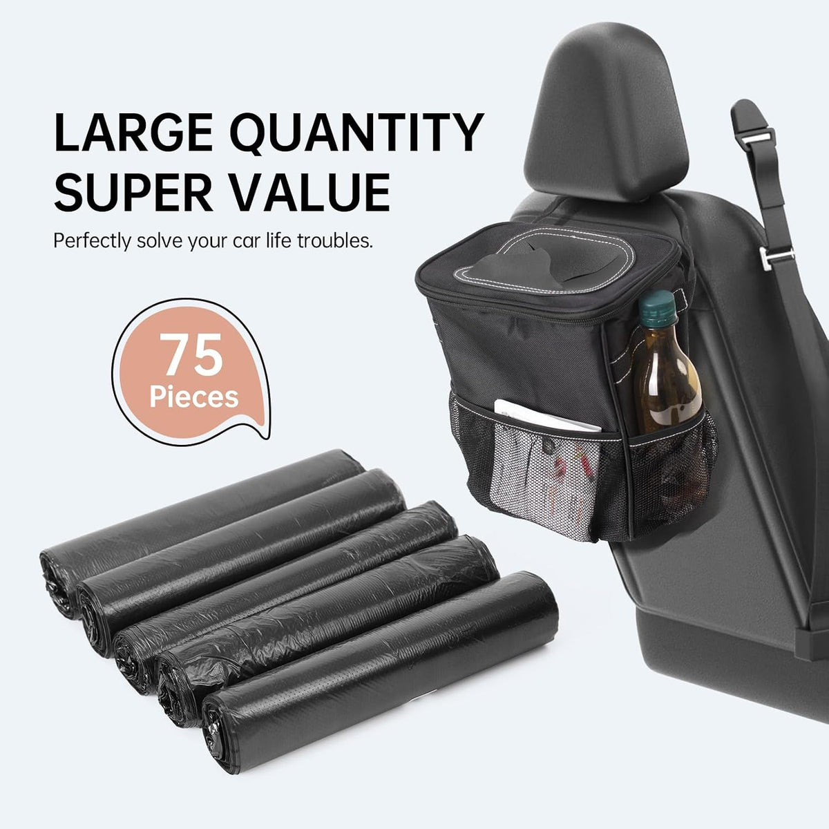 Car Trash Can Bags (5-Pack) total 75 bags- For Car