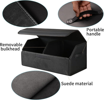 car organizers and storage for SUV,trunk organizer for sedan, leather foldable sleek box with lid,collapsible cargo bins, tool accessories containers,Collapsible Suede velvet (22 inch Covered)