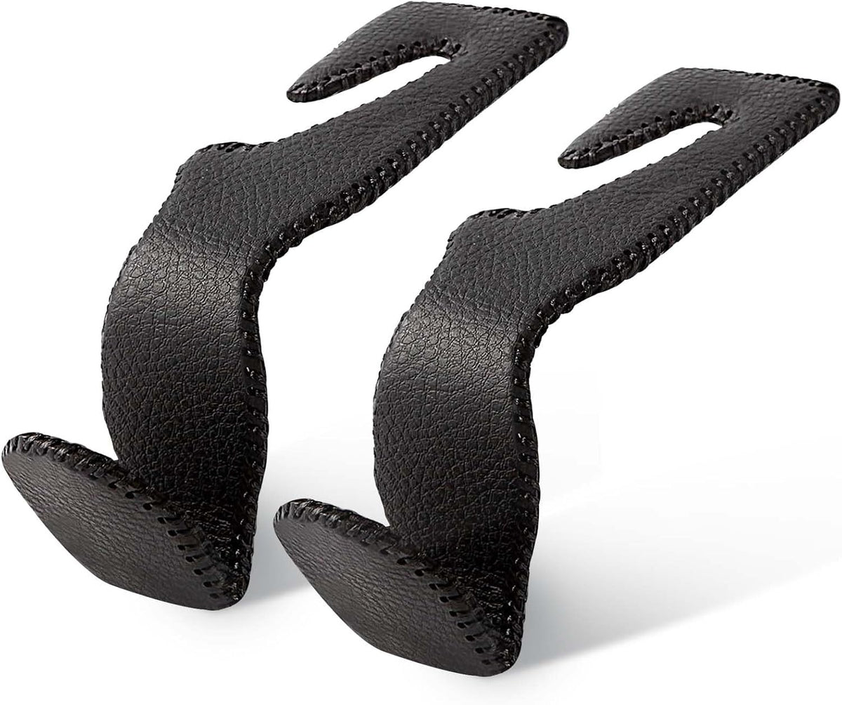 Headrest Hooks for Car, 2 Pack Back Seat Purse Hook Leather Hanger Holder Hook for Hanging Purses and Bags and Coats Black