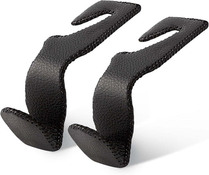 Headrest Hooks for Car, 2 Pack Back Seat Purse Hook Leather Hanger Holder Hook for Hanging Purses and Bags and Coats Black