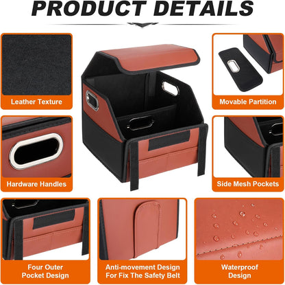 Car Storage Organizer with Box Lid, Leather Car Seat Organizer, Brown Black