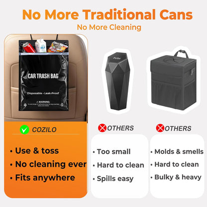 100 Count Disposable Car Trash Bags, Hanging & Stick-On Car Trash Can