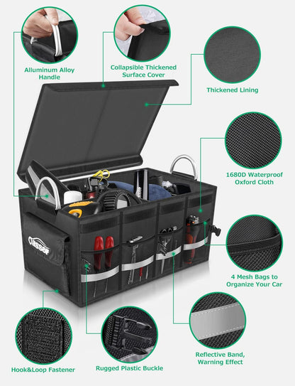Oasser Trunk Organizer with Sturdy Hard Lid, Large, Black