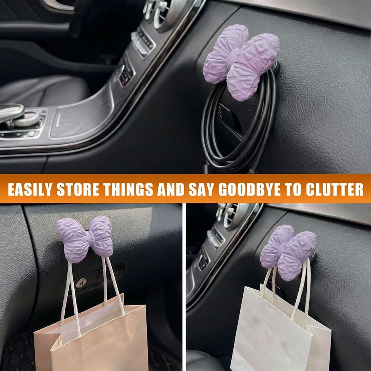2PCS Mini Car Hooks, Self-Adhesive Backseat Hangers (Purple)