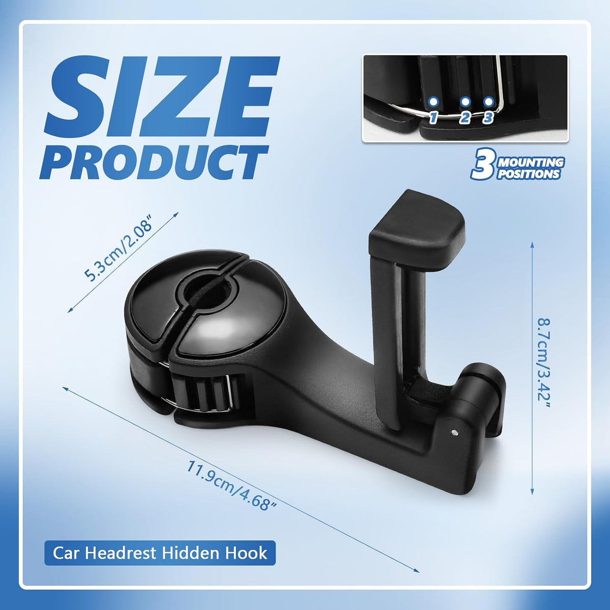 2PCS Car Headrest Hidden Hooks, 2‑in‑1 Phone Holder Hooks (Black)