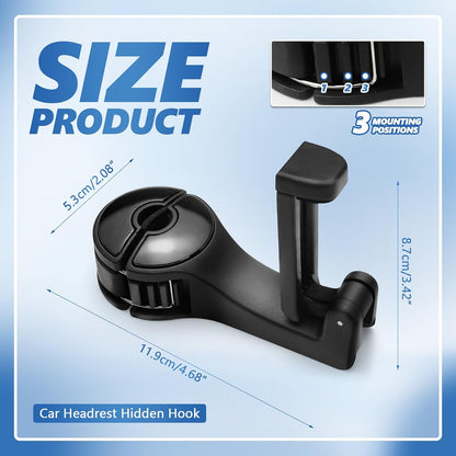 2PCS Car Headrest Hidden Hooks, 2‑in‑1 Phone Holder Hooks (Black)