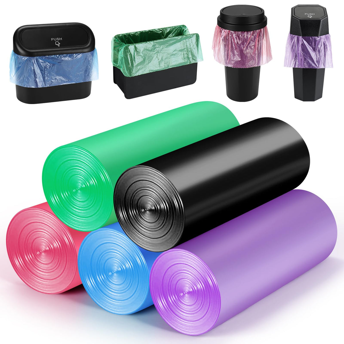 Accmor Mini Car Trash Can Bags for Auto Trash Bin, 120 Count Small Garbage Organizer Bags Tear-Resistant, Liner Refills (Vehicle Trash Can is not Included), Pink