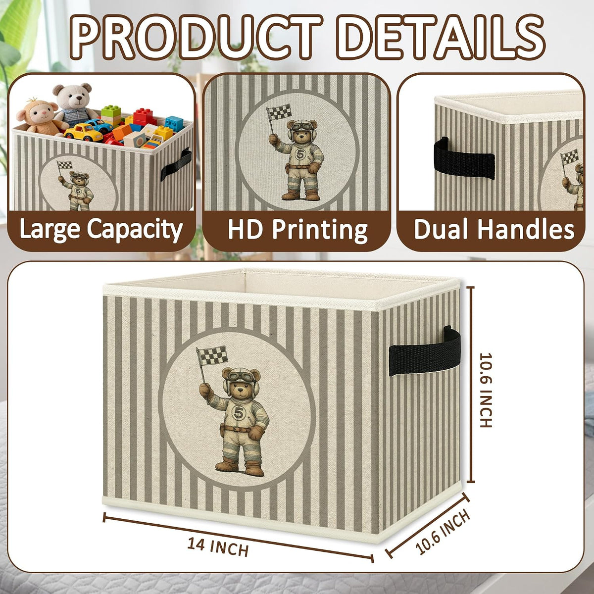 Race Car Bear Nursery Storage Bins Box Collapsible Basket