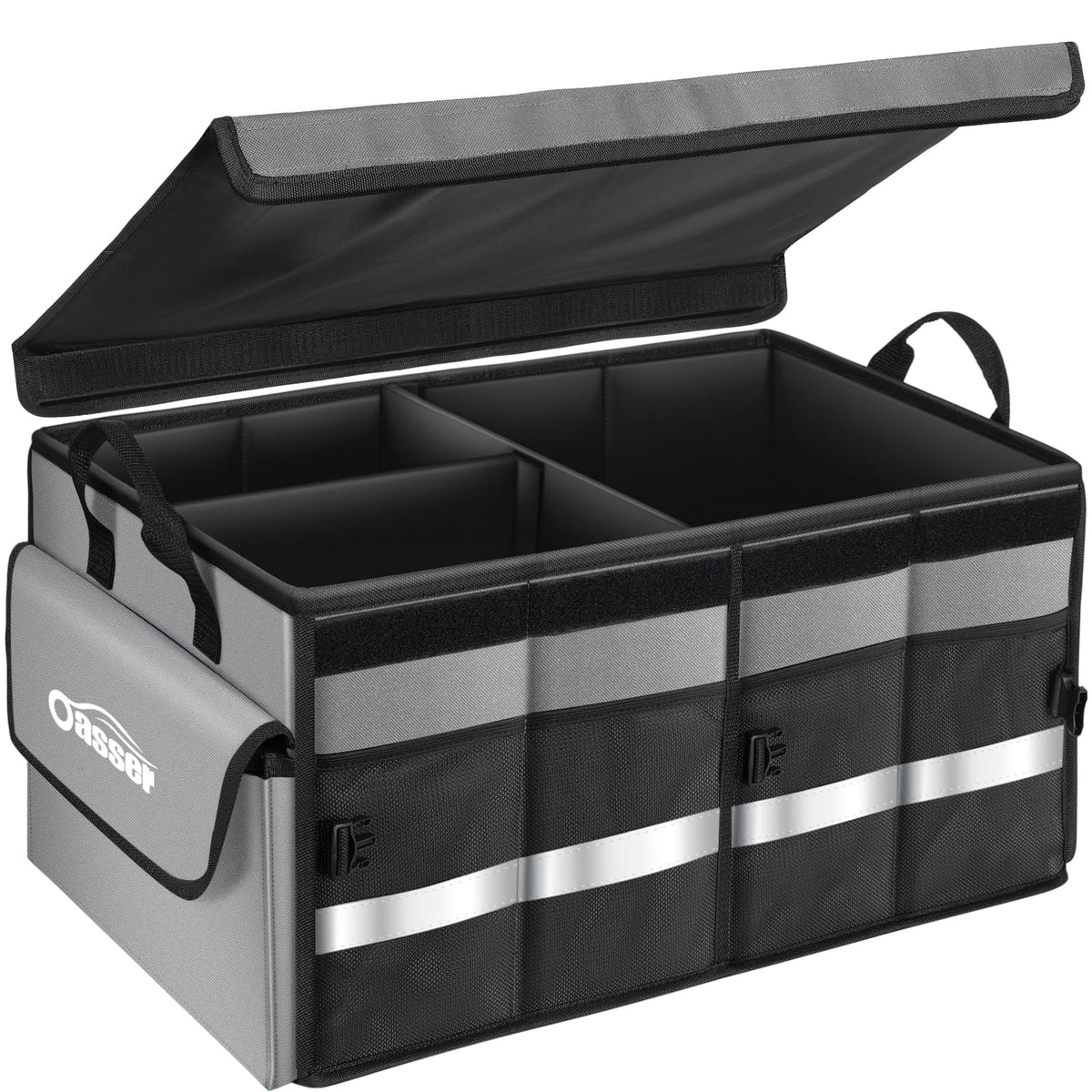 Oasser Trunk Organizer with Sturdy Hard Lid, Large, Black