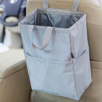 Ginsco New Leak-Proof Travel Trash Bag, Hanging Car Trash Can with Hook and Loop Lid and Handle, Multipurpose Trash Bin with Storage Pockets for Car SUV Truck RV Camping 2 Gallons, Black