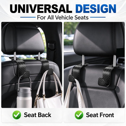 SINGARO Universal 4 Pack Car Seat Headrest Purse Hook, Carbon Fiber Back Seat Hook Storage Organizer Hanger for Purse Handbag Coat, Car Interior Accessories(Black)