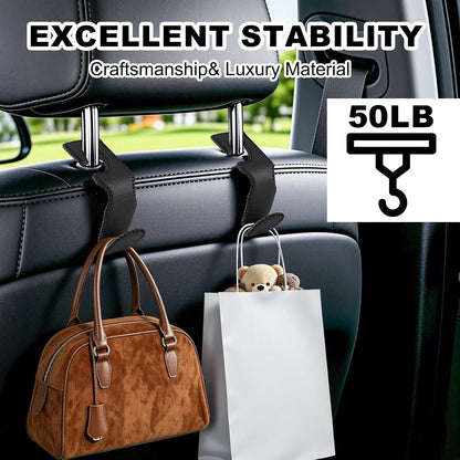 Headrest Hooks for Car, 2 Pack Back Seat Purse Hook Leather Hanger Holder Hook for Hanging Purses and Bags and Coats Black