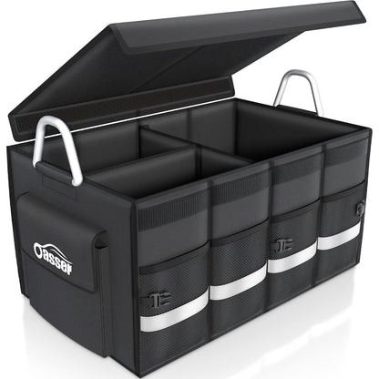 Oasser Trunk Organizer with Sturdy Hard Lid, Large, Black