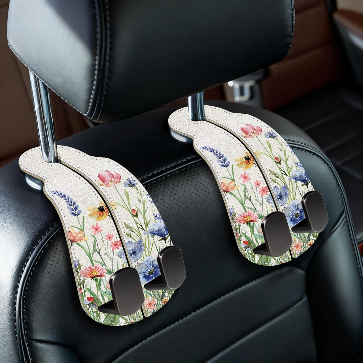 Blusabaca 2PCS Car Seat Headrest Hooks, Purses Bags Holder, Black