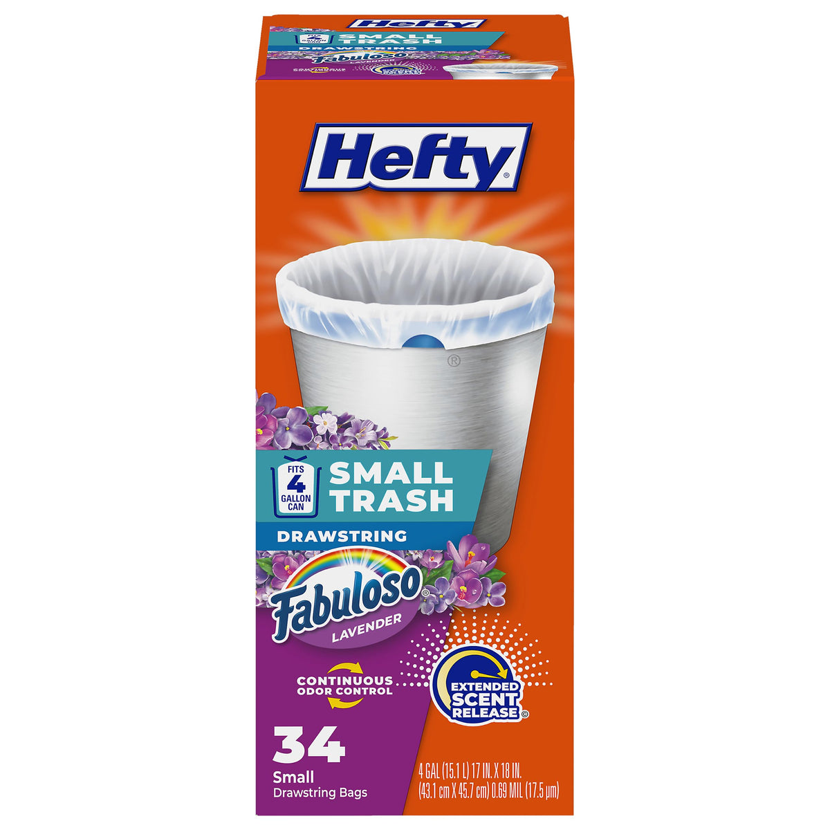 Hefty 4 Gallon Small Trash Bags, White, Ocean Water Scent, 52ct