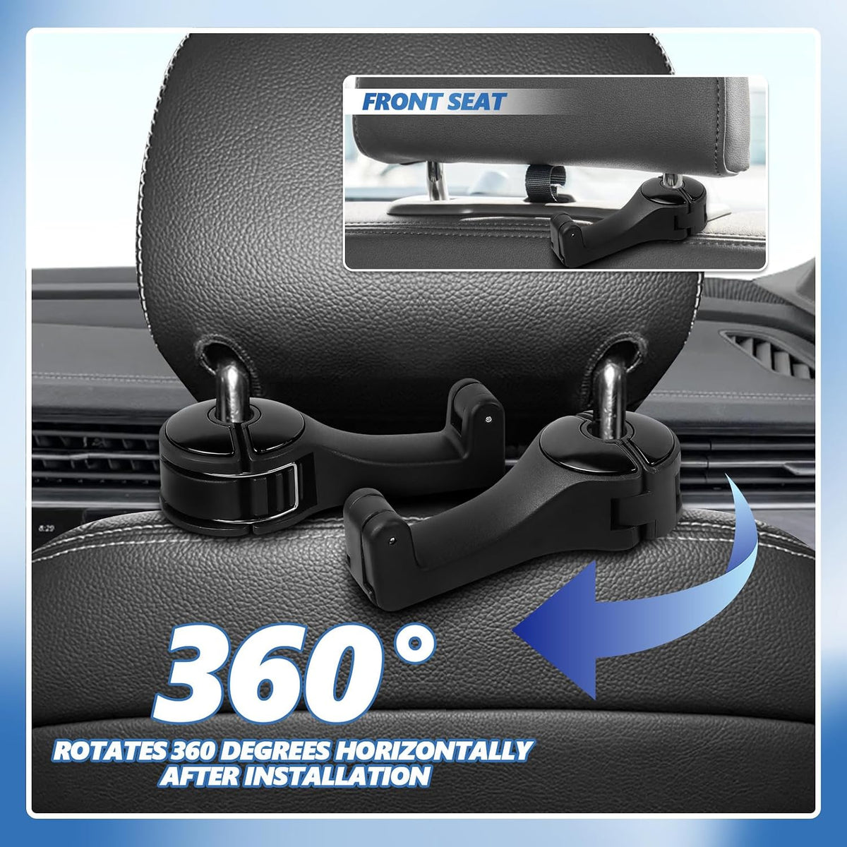 2PCS Car Headrest Hidden Hooks, 2‑in‑1 Phone Holder Hooks (Black)